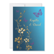 Blauwgroen, Goud, Paarse Bloemen en Vlinders nodig