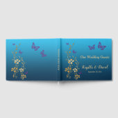 Blauwgroen, Goud, Paarse bloemen, Vlinders Gastenb Gastenboek (Volledig)