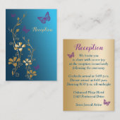 Blauwgroen Goud Paarse Bloemen Vlinders Trouwentek Informatiekaartje (Voorkant / Achterkant)
