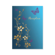 Blauwgroen Goud Paarse Bloemen Vlinders Trouwentek