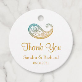 Blauwgroen & Goud Paisley Indiase bruiloft Dank u Bedankjes Labels