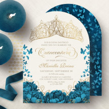 Blauwgroen Goud Royal Crown Floral Quinceanera