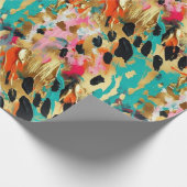 Blauwgroen goud Roze Leopard Paint Cadeaupapier (Hoek)