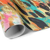 Blauwgroen goud Roze Leopard Paint Cadeaupapier (Rol Hoek)