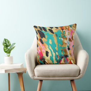 Blauwgroen goud Roze Leopard Paint Kussen