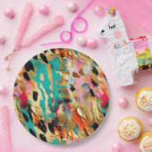 Blauwgroen goud Roze Leopard Paint Papieren Bordje (Feest)