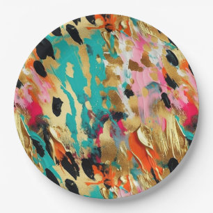 Blauwgroen goud Roze Leopard Paint Papieren Bordje