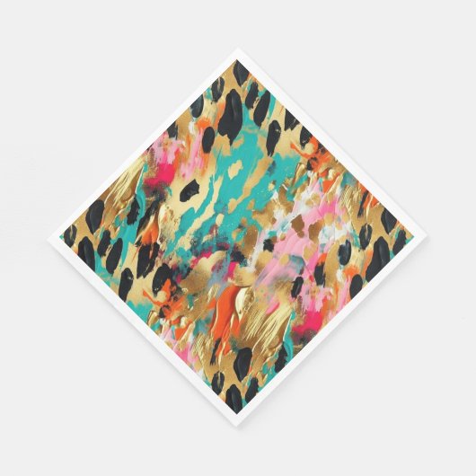 Blauwgroen goud Roze Leopard Paint Servet (Hoek)