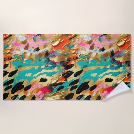 Blauwgroen goud Roze Leopard Paint Strandlaken (Voorkant)