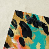 Blauwgroen goud Roze Leopard Paint Strandlaken (In situ)