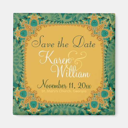 Blauwgroen goud sparen de Datum Magnet (Voorkant)