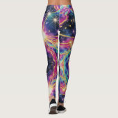 Blauwgroen goud tegen een diep sterrenstelsel leggings (Achterkant)