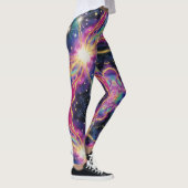Blauwgroen goud tegen een diep sterrenstelsel leggings (Rechts)