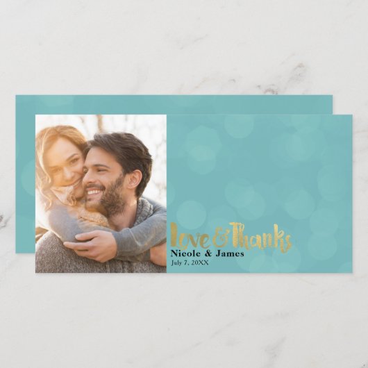 Blauwgroen & Goud Trouwfoto Liefde & Bedankt Dank  (Voorkant / Achterkant)
