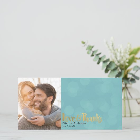 Blauwgroen & Goud Trouwfoto Liefde & Bedankt Dank  (Staand voorkant)