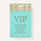 Blauwgroen & Goud | VIP verjaardagsuitnodiging Badge (Voorkant)