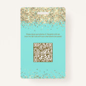 Blauwgroen & Goud | VIP verjaardagsuitnodiging Badge (Achterkant)