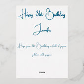 Blauwgroen & Goud Wild Poppy Waterverf Verjaardag Folie Feestdagenkaart (Achterkant)