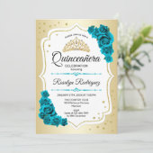 Blauwgroen Goud Wit Elegant Quinceanera Kaart (Staand voorkant)