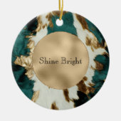 Blauwgroen Goud Wit Koeienhuid Keramisch Ornament (Voorkant)