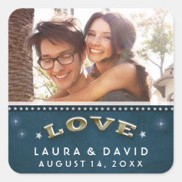 Blauwgroen Goud & Witte Sterren Liefde FOTO Bruilo Vierkante Sticker