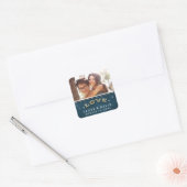 Blauwgroen Goud & Witte Sterren Liefde FOTO Bruilo Vierkante Sticker (Envelop)