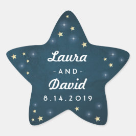 Blauwgroen Goud & Witte Sterren Trouwnamen & Datum Ster Sticker