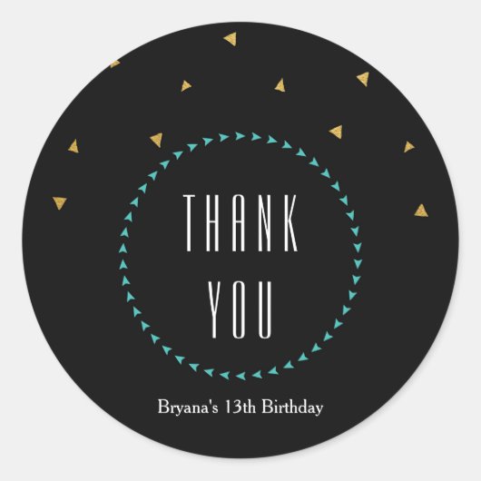 Blauwgroen Goud & Zwart Driehoeken Modern Party St Ronde Sticker (Voorkant)