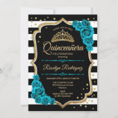 Blauwgroen Goud Zwart Elegant Quinceanera Kaart (Voorkant)
