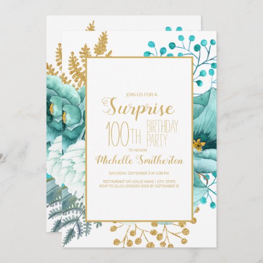 Blauwgroen goudbloem 100e verjaardag kaart (Voorkant / Achterkant)
