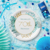 Blauwgroen goudbloem 70e verjaardag papieren bordje (Feest)