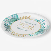 Blauwgroen goudbloem 70e verjaardag papieren bordje (Gekanteld)