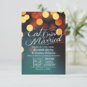 Blauwgroen goudbokeh lichte EAT-Drink wordt gehuwd Kaart (Staand voorkant)