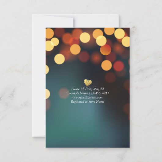 Blauwgroen goudbokeh lichte EAT-Drink wordt gehuwd Kaart (Achterkant)