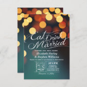 Blauwgroen goudbokeh lichte EAT-Drink wordt gehuwd Kaart (Voorkant / Achterkant)