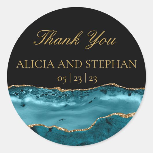 Blauwgroen goudbont voor weddenschap ronde sticker (Voorkant)