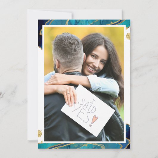 Blauwgroen gouden agaat foto Sla de datum op Kaart (Achterkant)