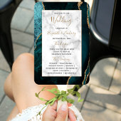 Blauwgroen gouden agaat marmeren bruiloft programm handwaaier