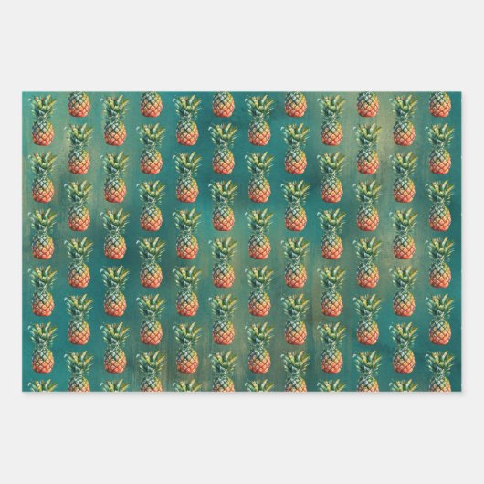 Blauwgroen gouden anananas Hibiscus Tropische bloe Inpakpapier Vel (Voorkant 2)
