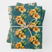 Blauwgroen gouden anananas Hibiscus Tropische bloe Inpakpapier Vel (In situ)