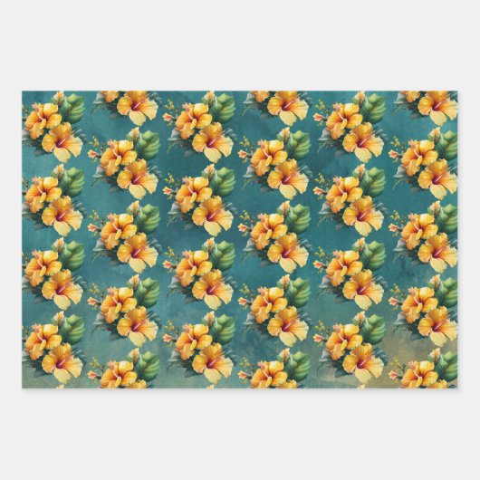 Blauwgroen gouden anananas Hibiscus Tropische bloe Inpakpapier Vel (Voorkant)