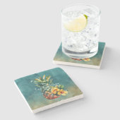 Blauwgroen gouden anananas Hibiscus Tropische bloe Stenen Onderzetter (Zijkant)