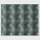 Blauwgroen & Gouden Blad Verdrietig Patinapatroono Cadeaupapier (Vlak)