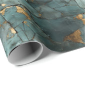 Blauwgroen & Gouden Blad Verdrietig Patinapatroono Cadeaupapier (Rol Hoek)