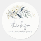 Blauwgroen Gouden Bladrijk Bloemrijk Bedankt Ronde Sticker (Voorkant)