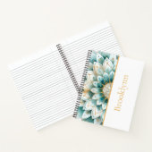 Blauwgroen Gouden Bloemen Mandala gepersonaliseerd Notitieboek (Binnen)