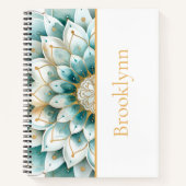 Blauwgroen Gouden Bloemen Mandala gepersonaliseerd Notitieboek (Voorkant)