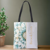 Blauwgroen Gouden Bloemen Mandala gepersonaliseerd Tote Bag