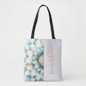 Blauwgroen Gouden Bloemen Mandala gepersonaliseerd Tote Bag (Voorkant)
