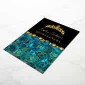 Blauwgroen Gouden Bloemen Roos Quinceanera Folie Uitnodiging (Gedraaid)